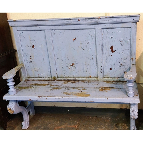 1053 - Painted Pine High Back Bench - C. 144cm W x 50cm D x 129cm H