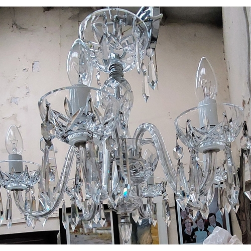 578 - Pair of Waterford Cut Glass 6 Branch Chandeliers - C. 50cm H x 60cm W