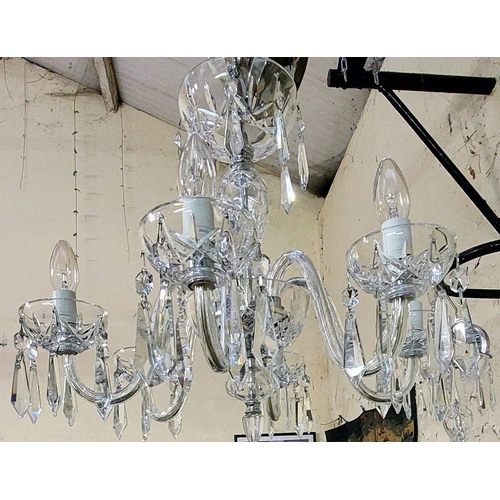 578 - Pair of Waterford Cut Glass 6 Branch Chandeliers - C. 50cm H x 60cm W