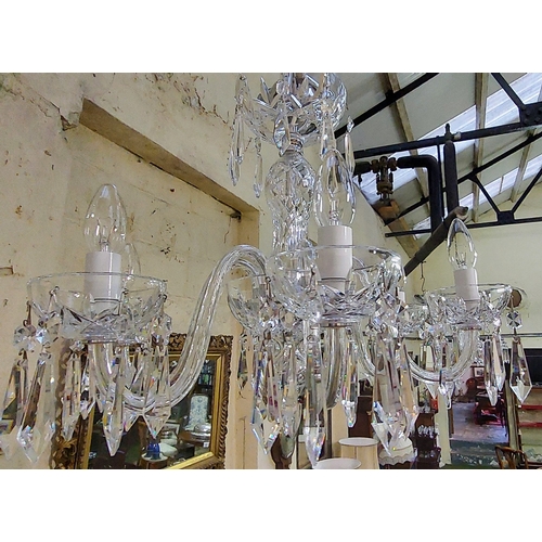 578 - Pair of Waterford Cut Glass 6 Branch Chandeliers - C. 50cm H x 60cm W