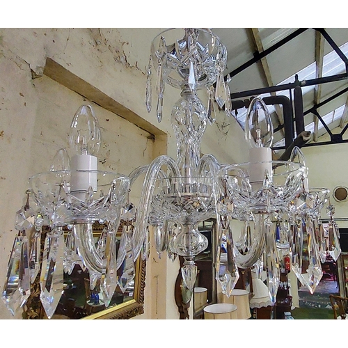 578 - Pair of Waterford Cut Glass 6 Branch Chandeliers - C. 50cm H x 60cm W