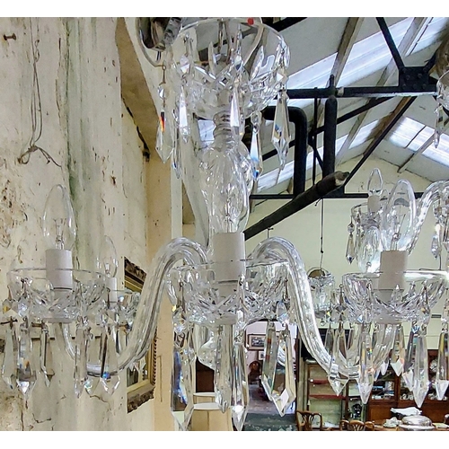 578 - Pair of Waterford Cut Glass 6 Branch Chandeliers - C. 50cm H x 60cm W