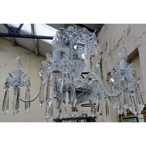 579 - Pair of Waterford Cut Glass 6 Branch Chandeliers - C. 45cm H x 60cm W