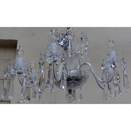 579 - Pair of Waterford Cut Glass 6 Branch Chandeliers - C. 45cm H x 60cm W