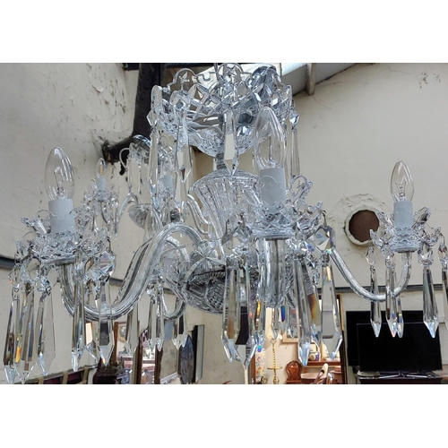 579 - Pair of Waterford Cut Glass 6 Branch Chandeliers - C. 45cm H x 60cm W