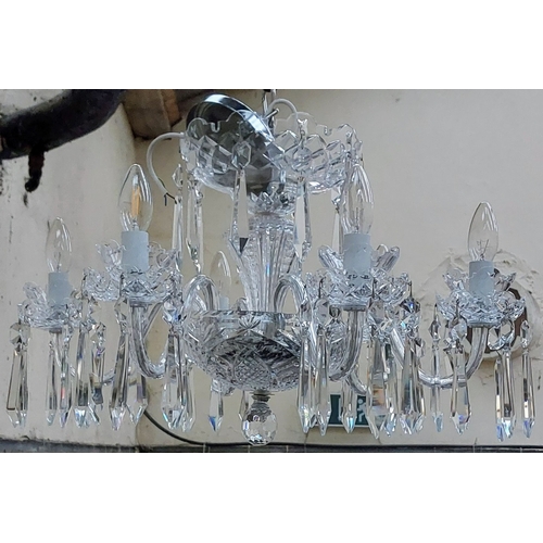 579 - Pair of Waterford Cut Glass 6 Branch Chandeliers - C. 45cm H x 60cm W