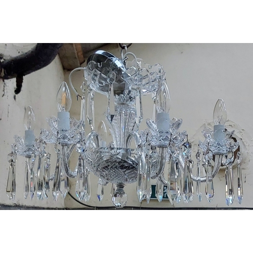 579 - Pair of Waterford Cut Glass 6 Branch Chandeliers - C. 45cm H x 60cm W