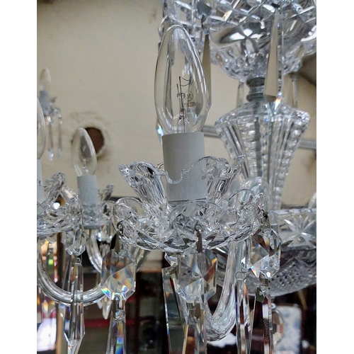 579 - Pair of Waterford Cut Glass 6 Branch Chandeliers - C. 45cm H x 60cm W