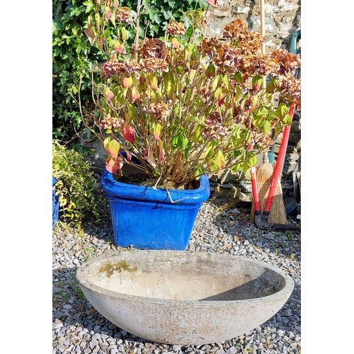 495 - Blue Glazed Ceramic Planter - C. 51cm x 51cm x 38cm H & Oval Planter - C. 71cm W