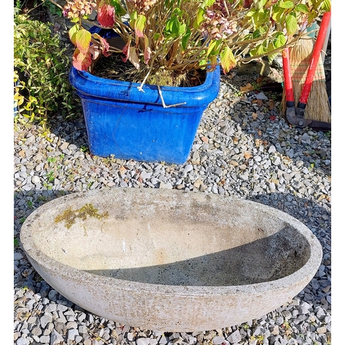 495 - Blue Glazed Ceramic Planter - C. 51cm x 51cm x 38cm H & Oval Planter - C. 71cm W