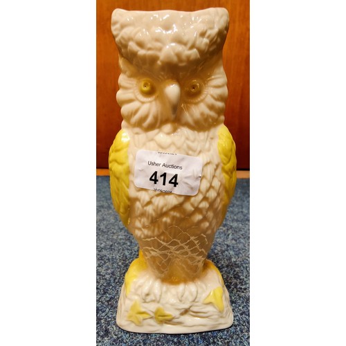 414 - Belleek Owl (21cm H) & Black Mark Belleek Jardiniere (26cm H)