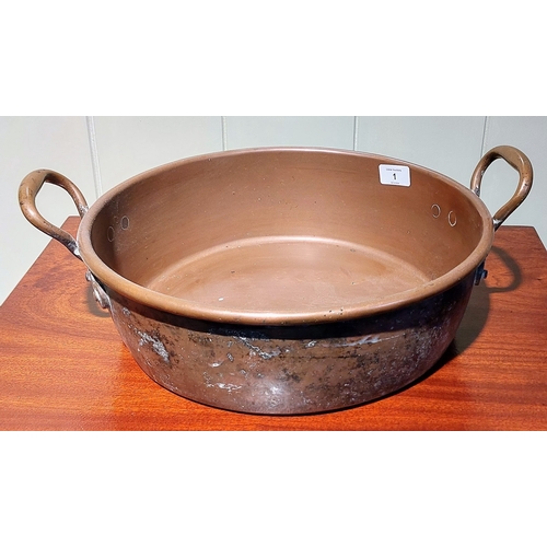 1 - 2 Handled Copper Preserving Pan - C. 36cm W