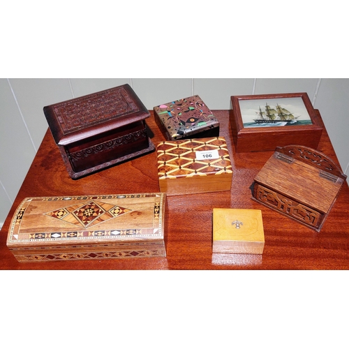 106 - Collection of Carved Wooden & Marquetry Boxes