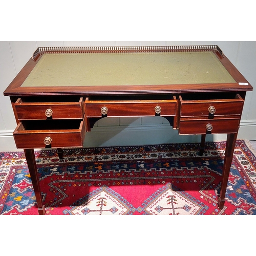 107 - Mahogany Kneehole Writing Desk with Gilt Tooled Leather Top and Brass Gallery Rail, by Redman & Hale... 