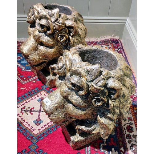 108 - Pair of Composite Lion Head Planters - C. 34cm W x 42cm H