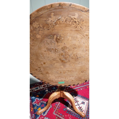 122 - Marquetry Circular Pod Base Occasional Table with Tip Up Top - C. 75cm W x 72cm H