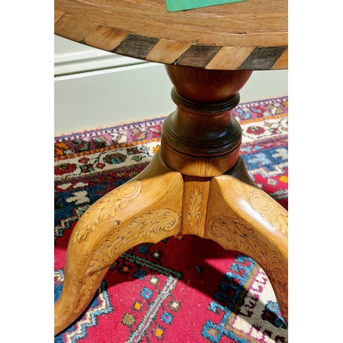 122 - Marquetry Circular Pod Base Occasional Table with Tip Up Top - C. 75cm W x 72cm H