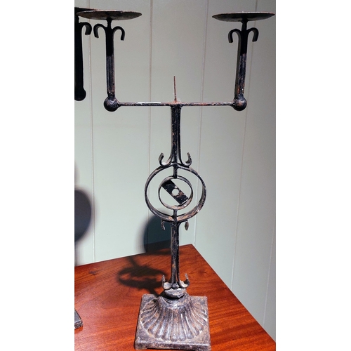 128 - Pair of Metal 2 Branch Candle Holders - C. 56cm H