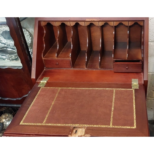 14 - Inlaid Mahogany 2 Drawer Writing Desk with Gilt Tooled Leather Slope - C. 61cm W x 44cm D x 102cm H