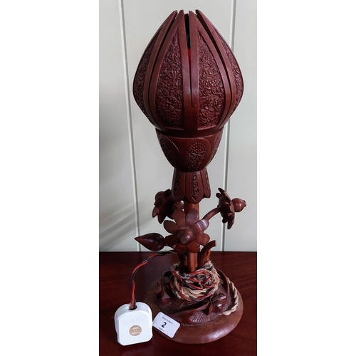 2 - Unusual Carved Wooden Table Lamp - C. 39cm H