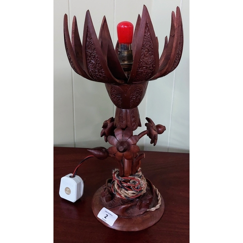 2 - Unusual Carved Wooden Table Lamp - C. 39cm H