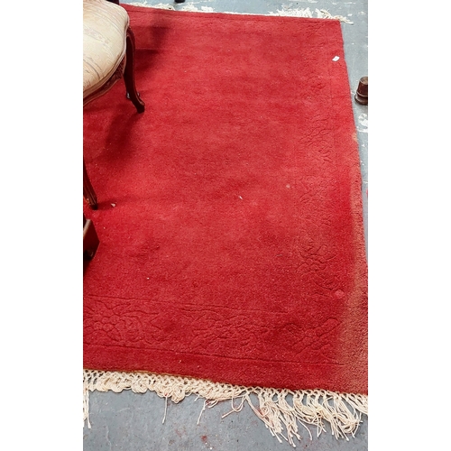 33 - Red 100% Wool Indian Rug - C. 205cm x 142cm