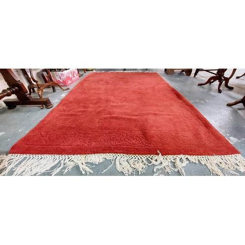 33 - Red 100% Wool Indian Rug - C. 205cm x 142cm