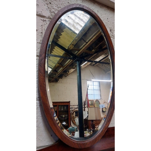 37 - Oval Mahogany Frame Bevelled Mirror - C. 92cm x 56cm