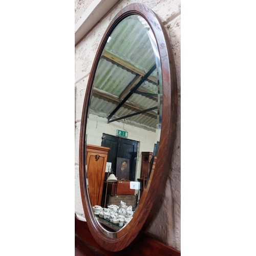 37 - Oval Mahogany Frame Bevelled Mirror - C. 92cm x 56cm