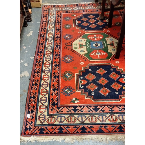 44 - Red and Cream Floor Rug - C. 210cm x 133cm