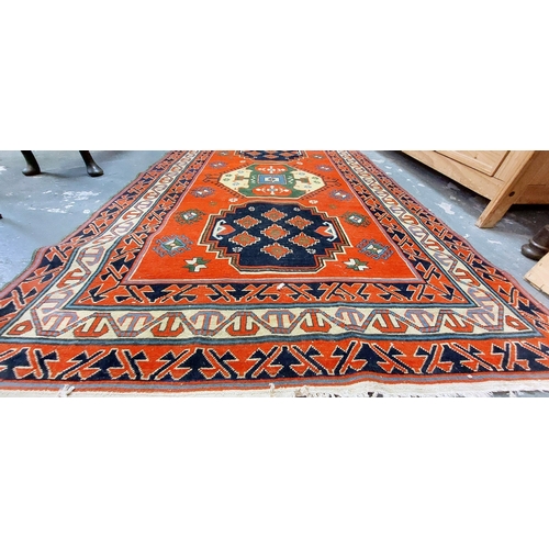 44 - Red and Cream Floor Rug - C. 210cm x 133cm