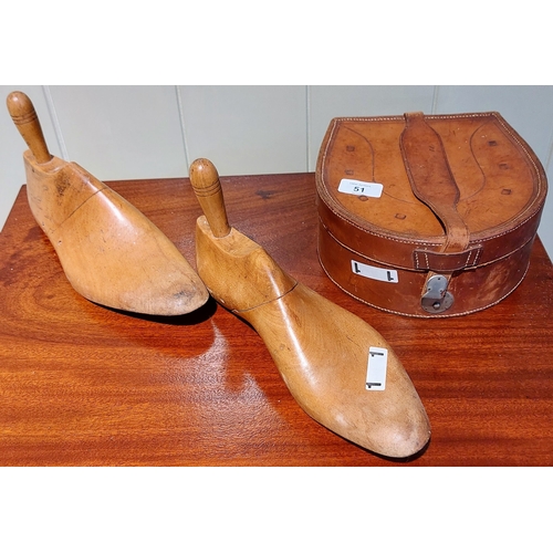 51 - Pair of Wooden Shoe Lasts and a Leather Collar Box