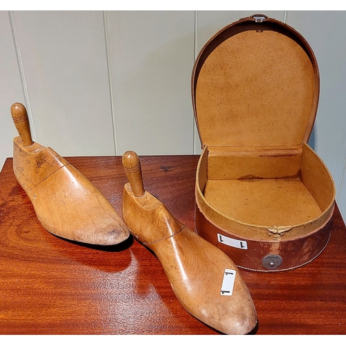 51 - Pair of Wooden Shoe Lasts and a Leather Collar Box