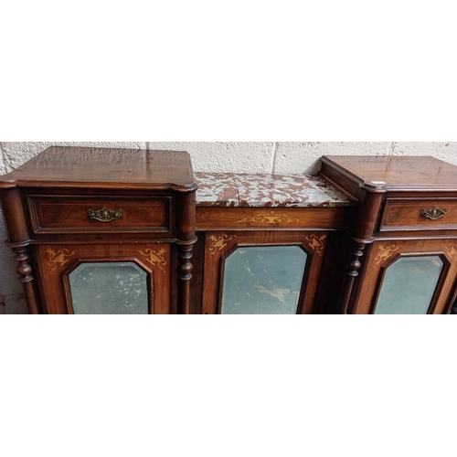 55 - Edwardian Inlaid Mahogany Mirror Door Sideboard with Centre Marble Top - C. 150cm W x 39cm D x 94cm ... 