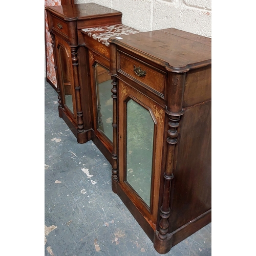 55 - Edwardian Inlaid Mahogany Mirror Door Sideboard with Centre Marble Top - C. 150cm W x 39cm D x 94cm ... 