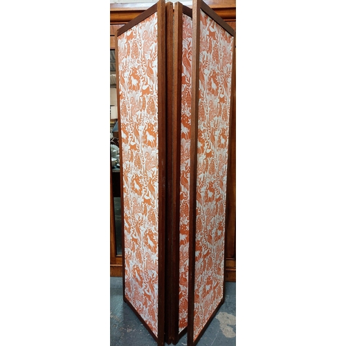 58 - 4 Fold Mahogany Cloth Inset Screen - C. 191cm H