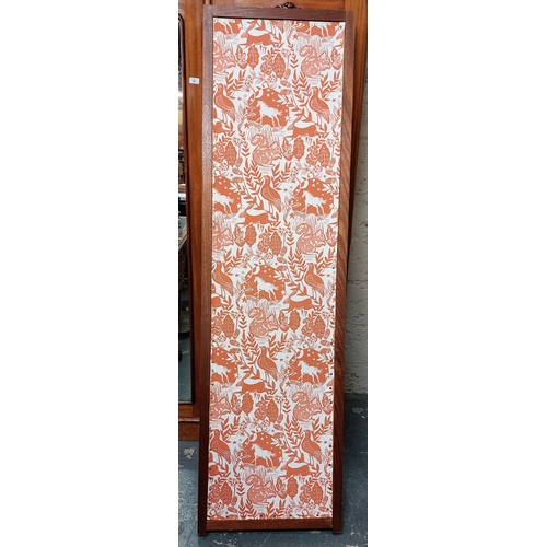 58 - 4 Fold Mahogany Cloth Inset Screen - C. 191cm H