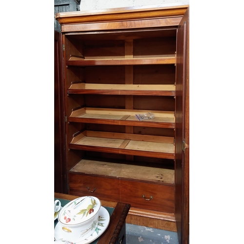 59 - Victorian Mahogany Triple Door Wardrobe, with Central Mirror Door and Pull Out Shelving - C. 183cm W... 