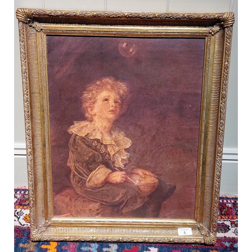 6 - Gilt Framed Picture of Young Boy - C. 52cm x 62cm