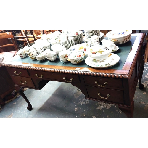 62 - Mahogany Chippendale Style Writing Desk with Leather Top - C. 143cm W x 80cm D