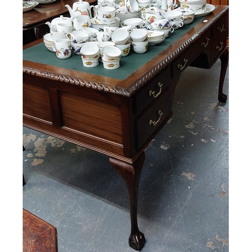 62 - Mahogany Chippendale Style Writing Desk with Leather Top - C. 143cm W x 80cm D