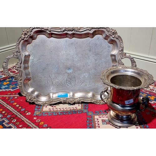 63 - Large Silver Plate Ice Bucket and Large Silver Plate Serving Tray