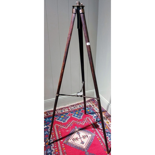 66 - Mahogany and Brass Tripod Stand with Compass on Stretcher - C. 149cm H