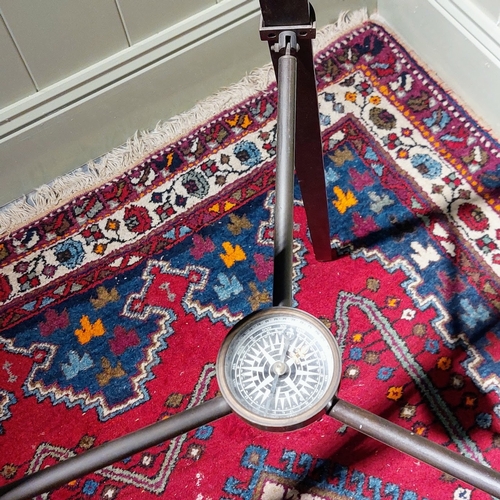 66 - Mahogany and Brass Tripod Stand with Compass on Stretcher - C. 149cm H