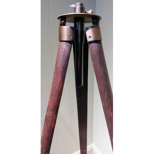 66 - Mahogany and Brass Tripod Stand with Compass on Stretcher - C. 149cm H