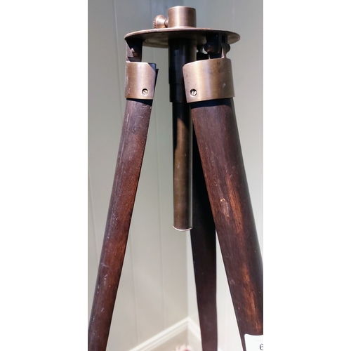 67 - Mahogany and Brass Tripod Stand with Compass on Stretcher - C. 149cm H