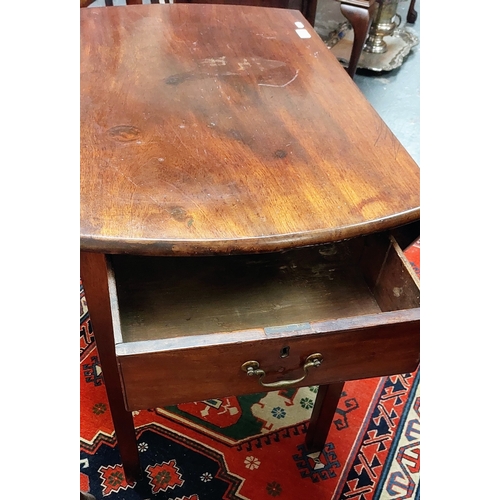 79 - Georgian Mahogany Oval Drop Leaf Table with Drawer to One End - C. 82cm W