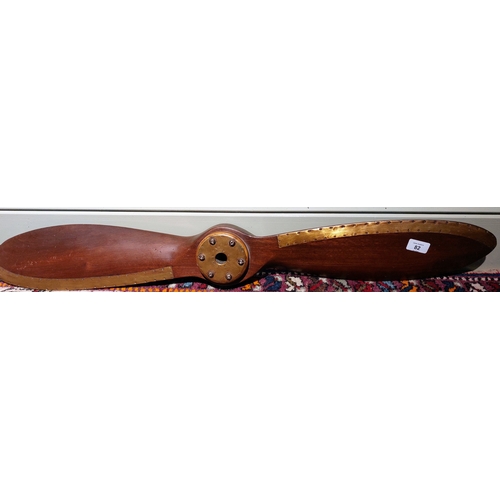 82 - Mahogany and Brass Aeroplane Propeller - C. 100cm W