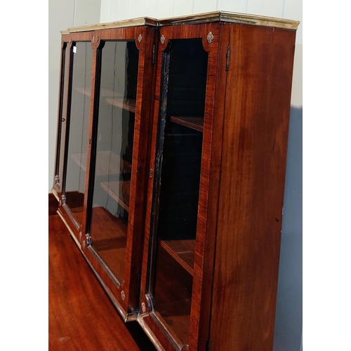 174 - Regency Mahogany Breakfront Wall Cabinet with Brass Rail - C. 124cm W x 21cm D x 72cm H