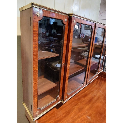 174 - Regency Mahogany Breakfront Wall Cabinet with Brass Rail - C. 124cm W x 21cm D x 72cm H